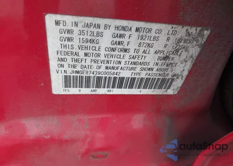 2009 Honda Fit Sport from USA, damaged, VIN JHMGE87439C005842
